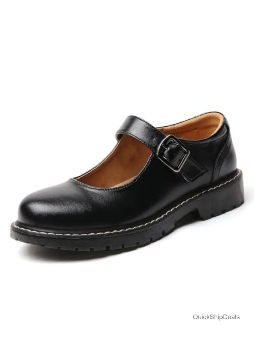 Women's Mary Jane Flats with Adjustable Buckle, Memory Foam Insoles,